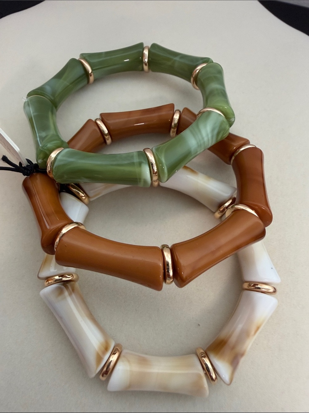 Piper K | Marbled Neutral Colored Bangle Stretch Bracelets - Picture 2 of 7